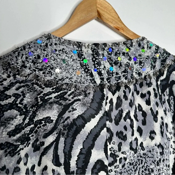 Victor Costa Silk Embellished Animal Print Blouse Size 3X - Picture 8 of 9